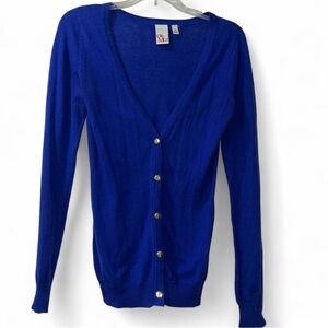 Blue V-Neck Button-Up Women's Sweater
